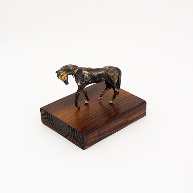 bronze Horse,2015, Bronze Gold Leaf Wood, 6x6x6, Heather Cowart